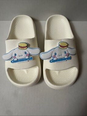 White Kids Slide Sandals with Character Accent